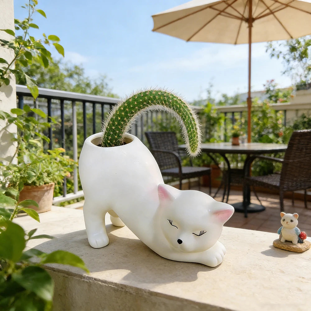 CatGarden Cartoon Katzen-Schwanz Blumentopf | Kreative Pflanzendeko | Sukkulenten & Kakteen für Garten, Balkon & Zuhause