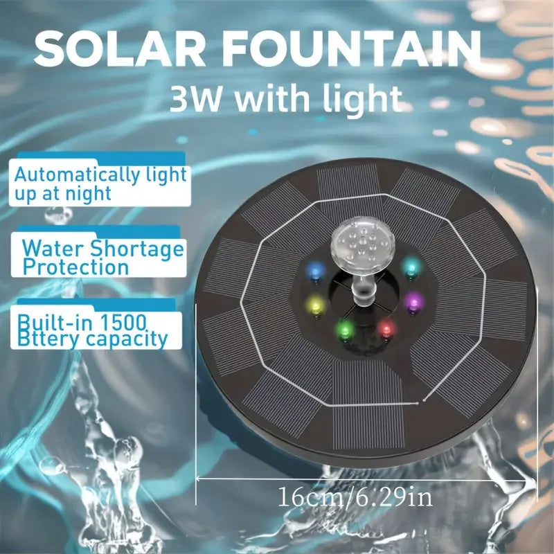 AquaLuma LED Solar Springbrunnen Pumpe 3,5W | 6 Düsen | Vogelbad & Gartendekoration | RGB Licht