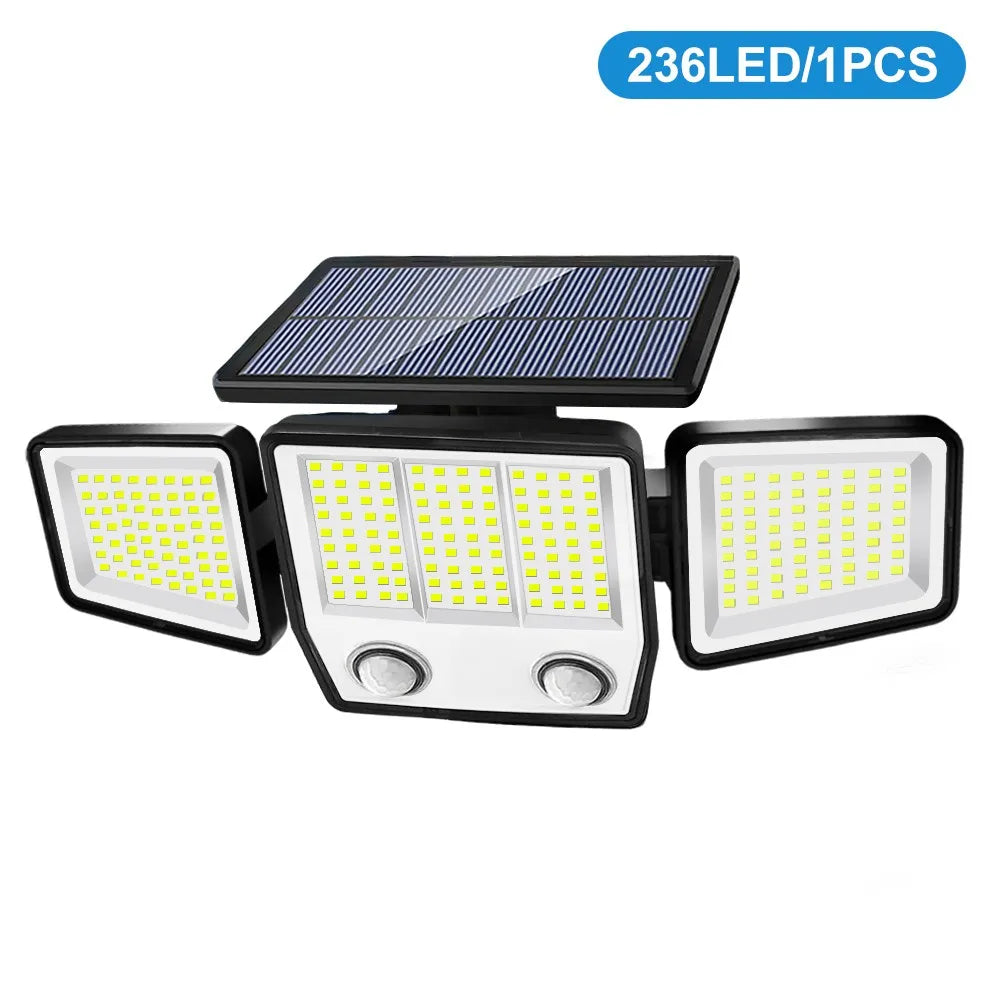SolarGuard 3-Kopf Solar-Bewegungsmelderlicht | 236/223 LED | IP65 Wasserdicht | 3 Beleuchtungsmodi | Außenwand, Garten & Terrasse