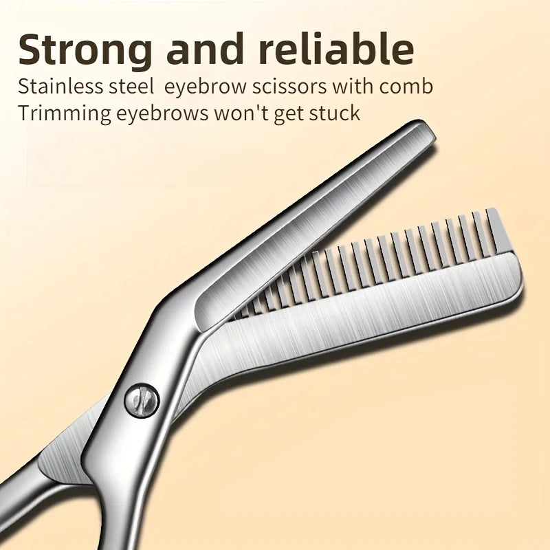 BrowGuard Augenbrauen-Schere | Edelstahl Präzision | Sicherheitskamm | Hypoallergen | Ergonomisch | Für sauberes Brow-Shaping