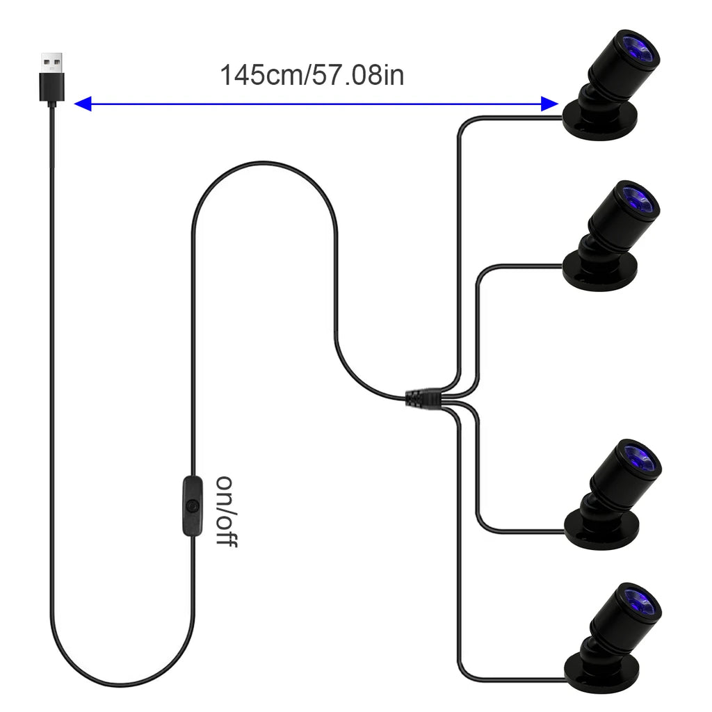 Noctilux | UV-Schwarzlichtlampe | 2–4 LED Spots | 1W UV-Beleuchtung | Für Vitrinen, PC-Gehäuse & Dekoration