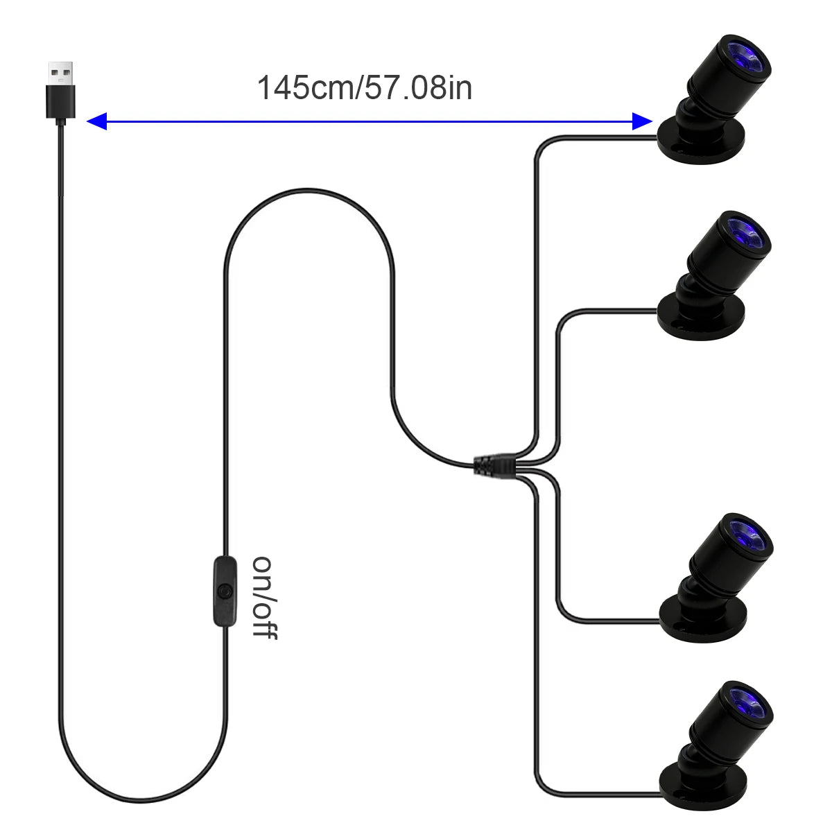 Noctilux | UV-Schwarzlichtlampe | 2–4 LED Spots | 1W UV-Beleuchtung | Für Vitrinen, PC-Gehäuse & Dekoration