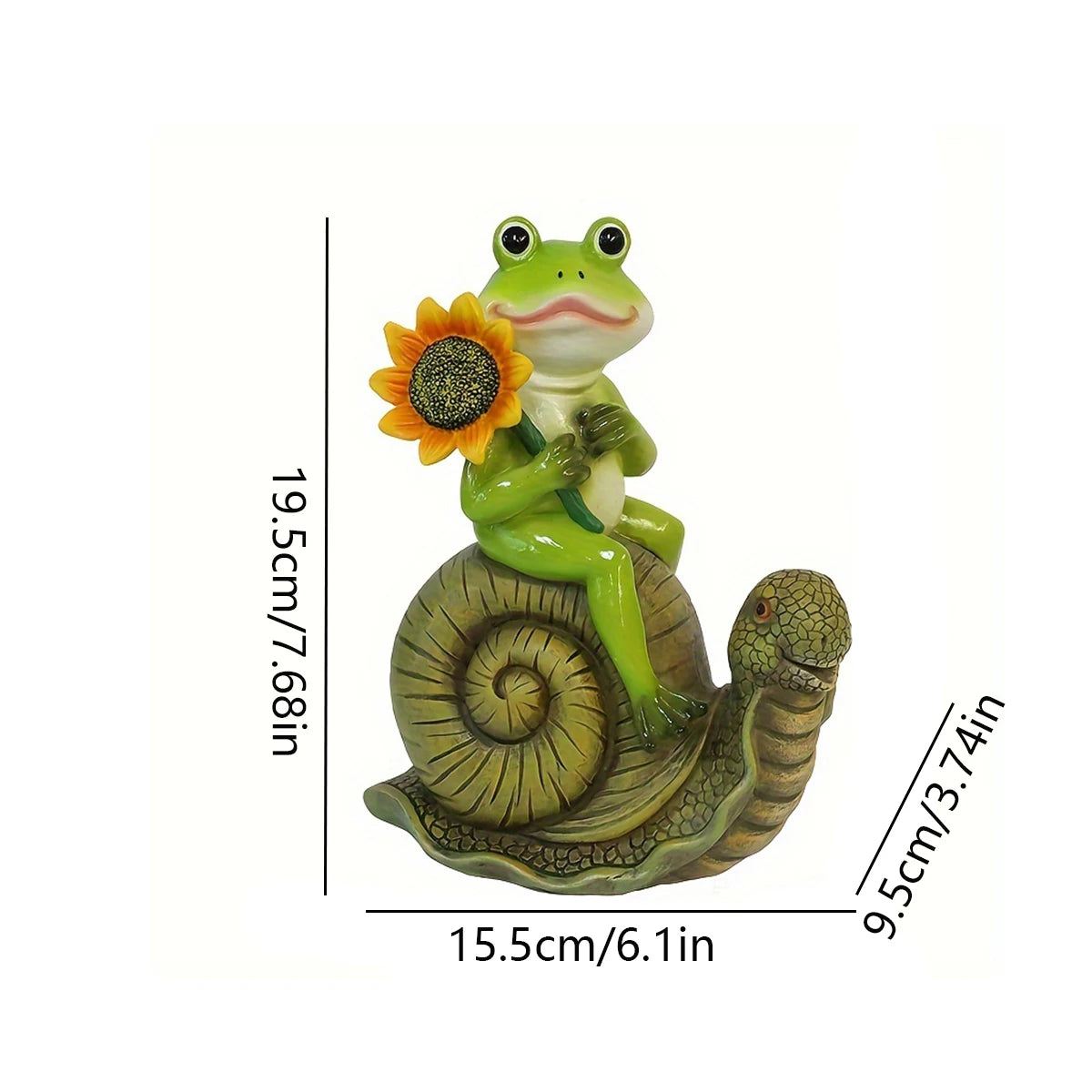 Frosolino | Froschfigur auf Schnecke aus Kunstharz | Wetterfeste Gartenstatue für Rasen, Terrasse und Blumenbeete