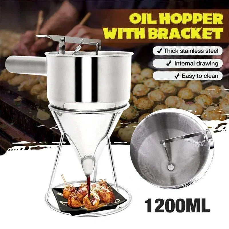 Flowtano Edelstahl Teigportionierer mit Ständer | 600 ml oder 1200 ml | Präziser Backtrichter für Cupcakes & Pancakes