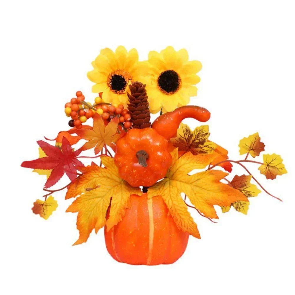 Autumn Magic | Decorative Pumpkin with Artificial Flowers | 25–30 cm | Autumn & Halloween Decor
