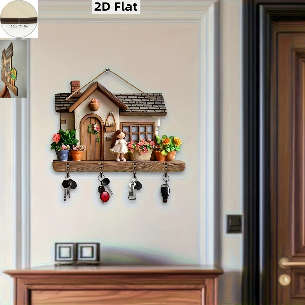 HomeTales Schlüsselbrett Holz Haus Design | Wandhaken & Aufbewahrung | Dekorativ Flur | Kompakt
