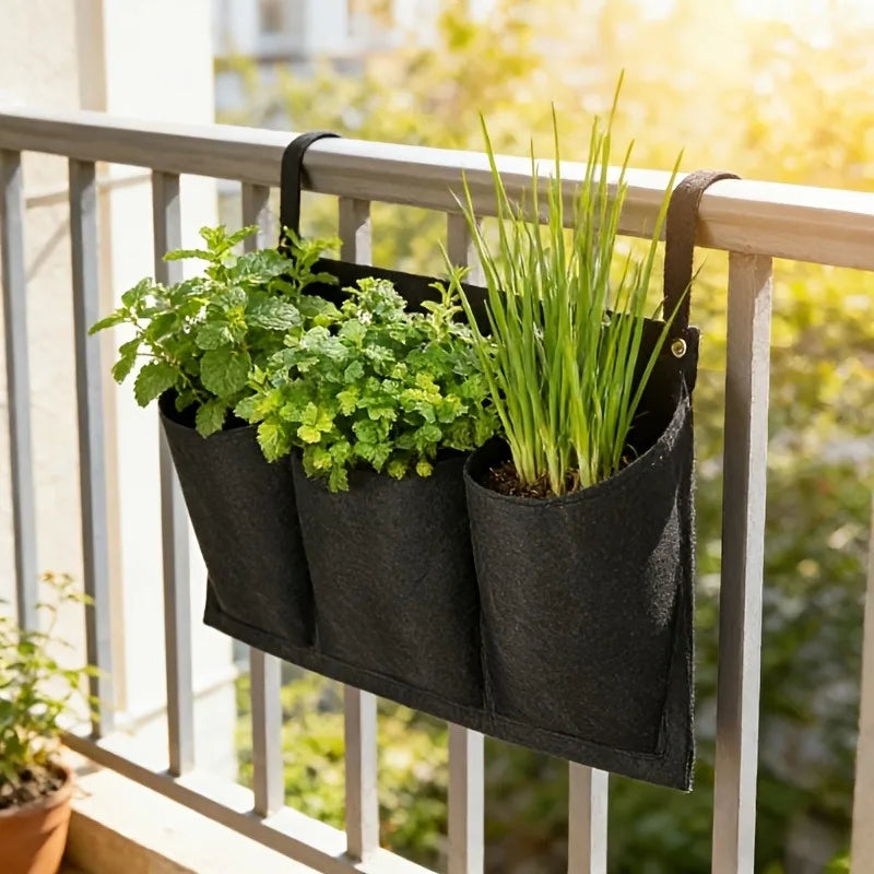 WandWuchs Wand-Pflanzbeutel | Filz Pflanztasche schwarz | Wandmontage | Vliesstoff Vertikalbeet | Indoor & Outdoor
