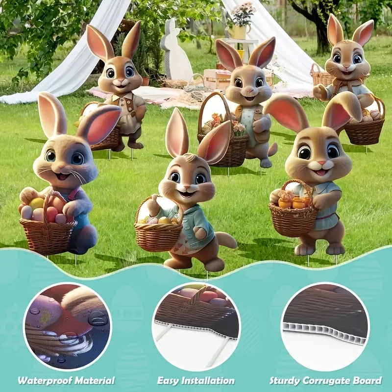 FrühlingsNest Osterhasen Gartenstecker Set | Niedliche Hasen Deko | Vintage Frühlings Gartendekoration | 6-teilig