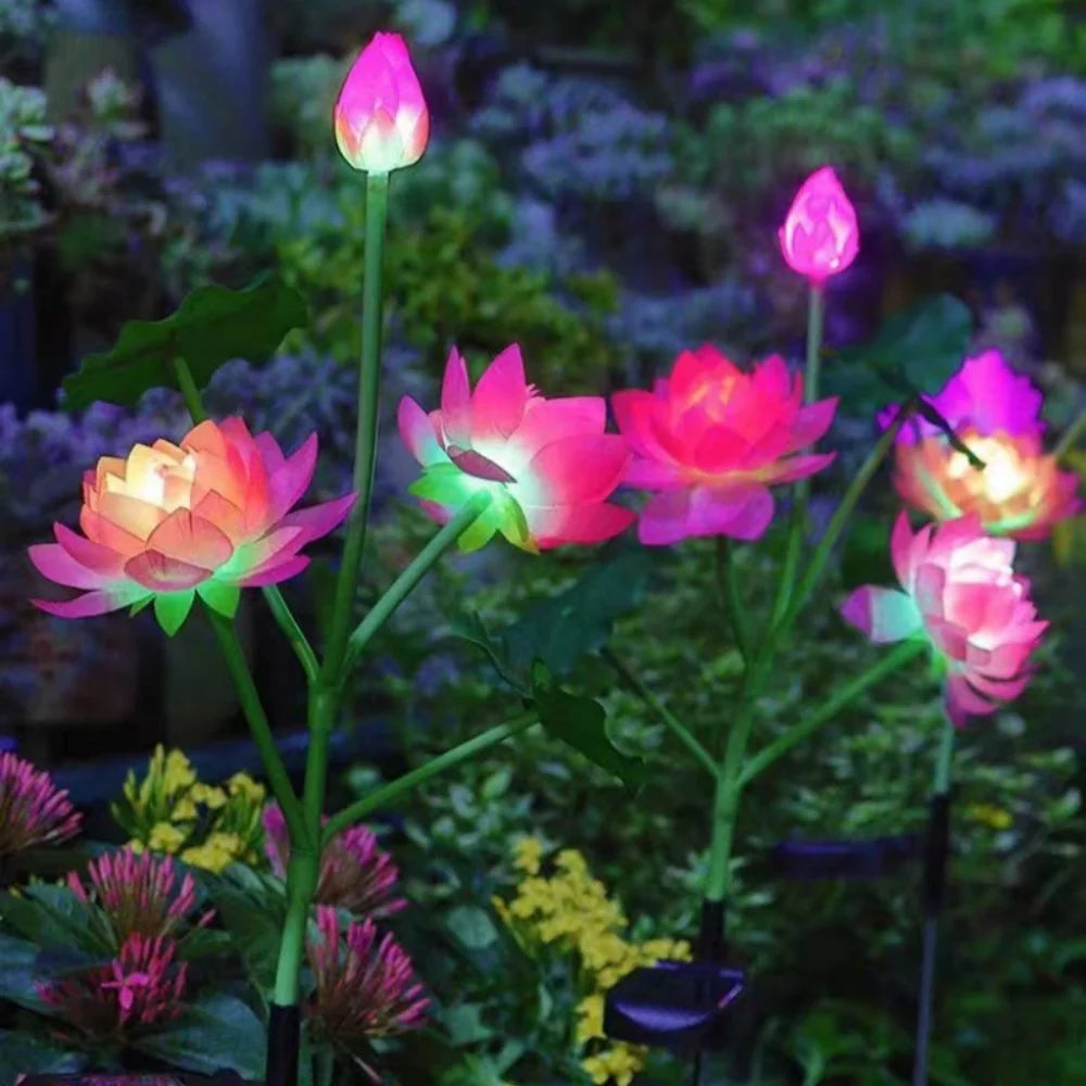 Floravion Solar Lotus Gartenleuchte 3 Köpfe | Farbwechsel LED | IP65 Wetterfest | Dekolicht Outdoor