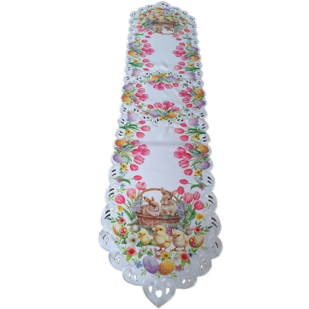 Festlina Ostern Tischläufer | Küken & Tulpen Design | Rutschfest | 177 × 38 cm | Oster Tischdeko