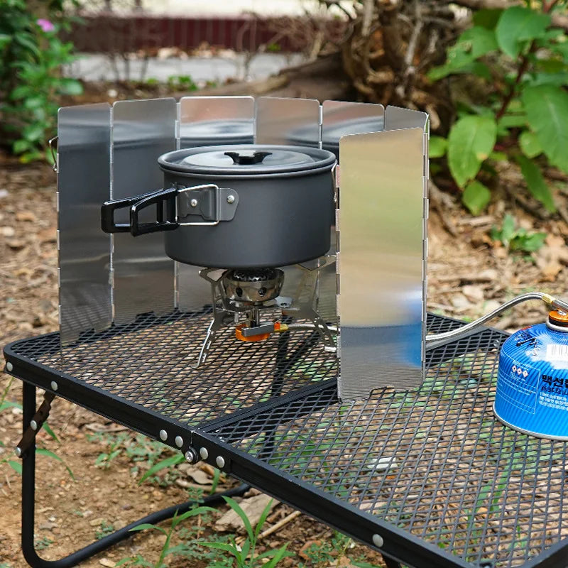WindGuard Pro | Camping Windschutz für Gaskocher aus Aluminiumlegierung | Faltbar | 8/9/10 Elemente
