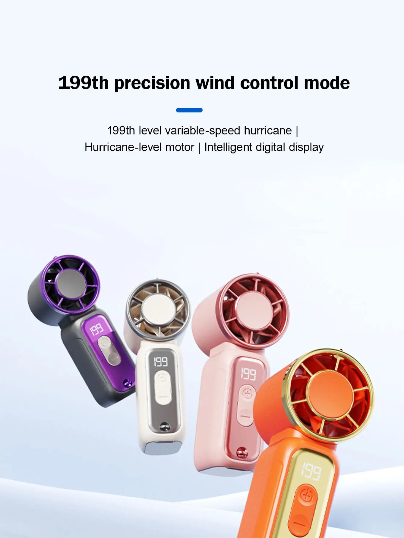 Breezora | Mini-Handventilator mit Digitalanzeige | Leistungsstarke Kühlung | USB-aufladbar 1200 mAh