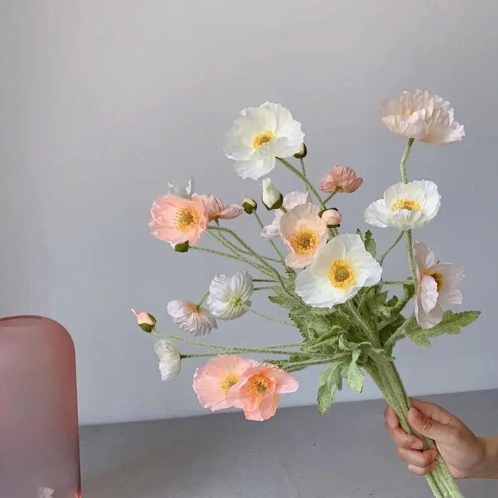 Floravelle Kunstmohn mit Langstiel | Dekorative Seidenblume für Hochzeit, Tisch & Wohnraum