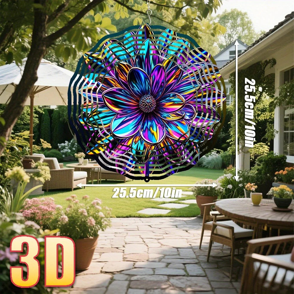 AeroBloom 3D Windspinner Blume | Metall & Aluminium | 25 cm Regenbogen Windrad für Garten | 360° Drehbar