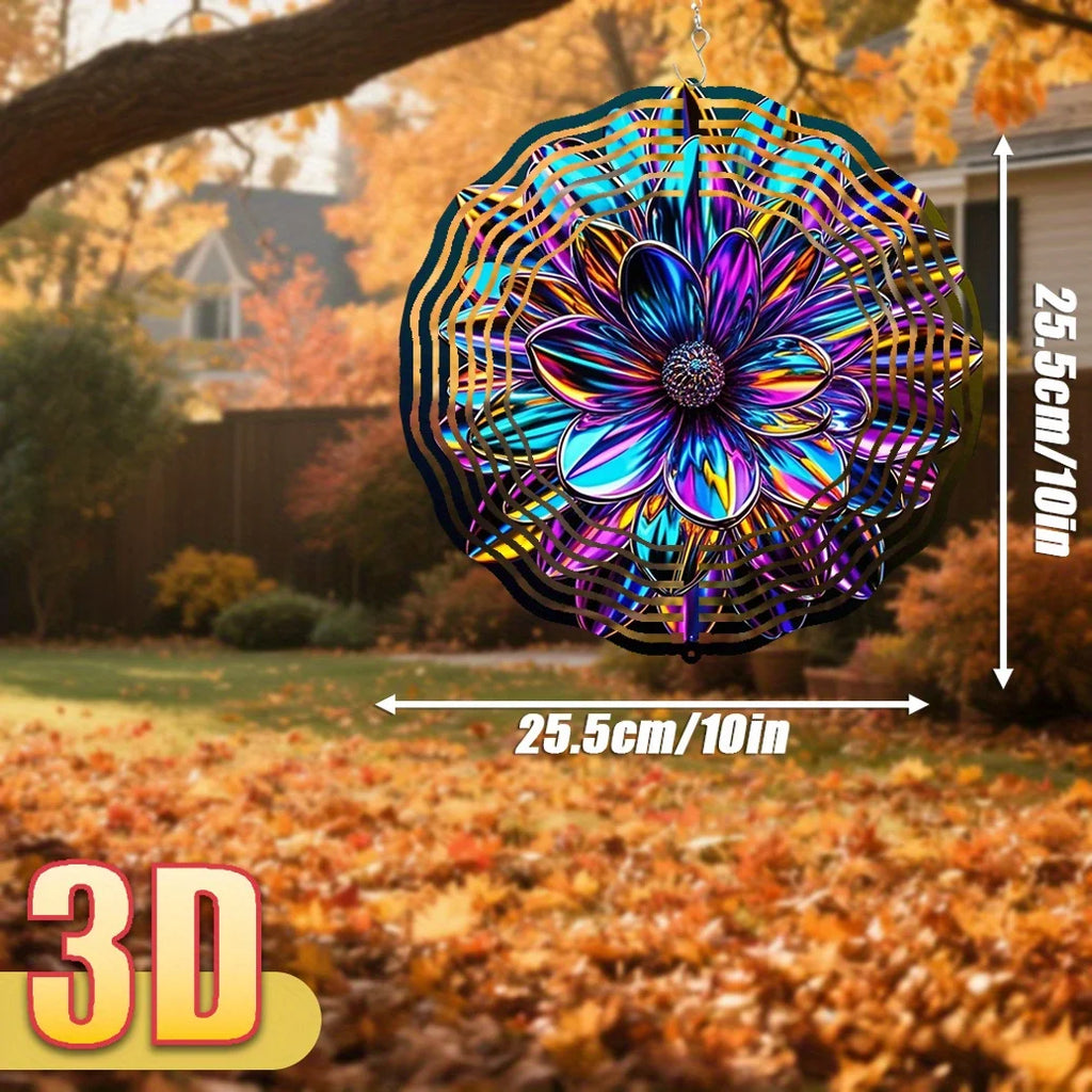 AeroBloom 3D Windspinner Blume | Metall & Aluminium | 25 cm Regenbogen Windrad für Garten | 360° Drehbar