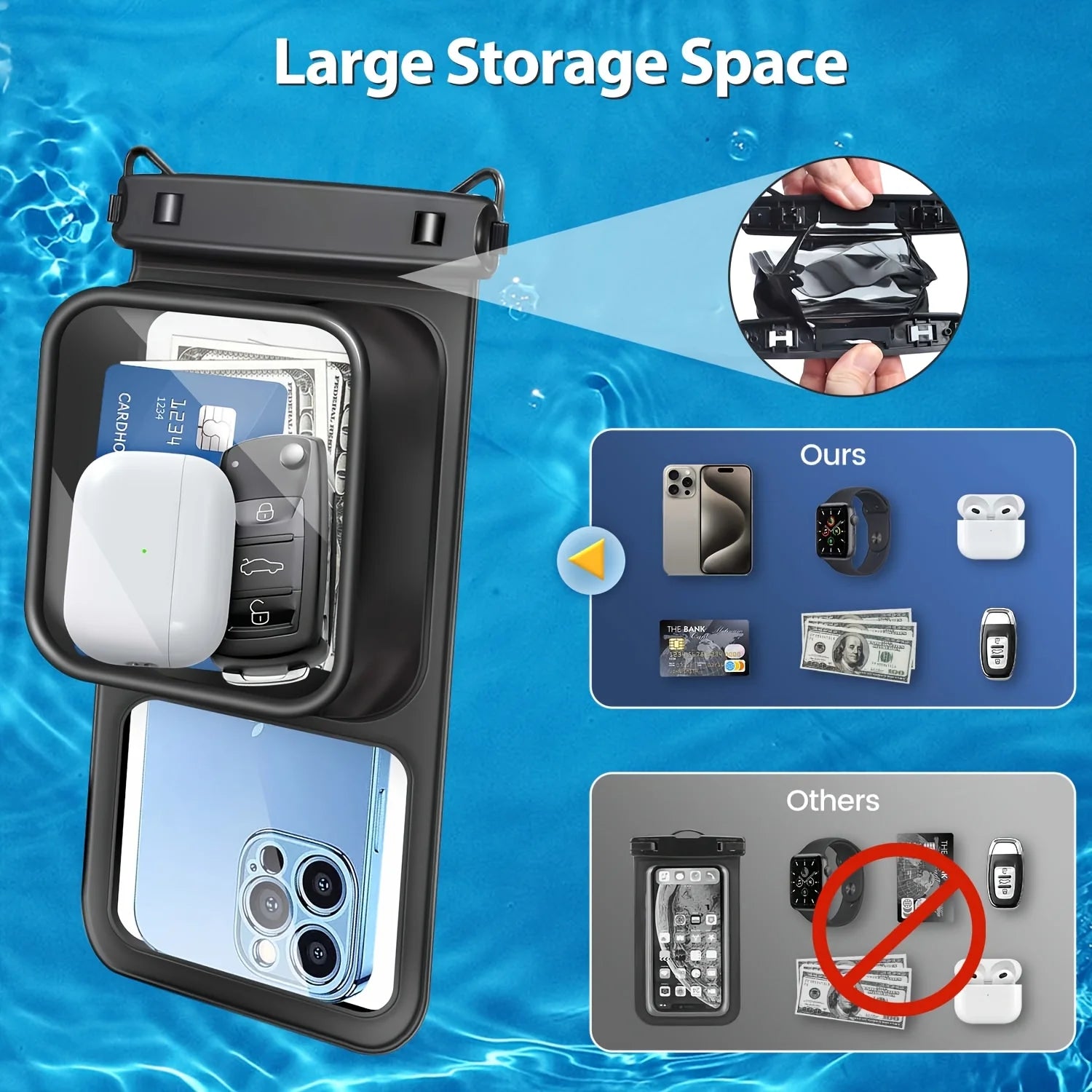 AQUASHIELD Wasserdichte Handytasche | IPX8 Schutz | mit Zusatzfach | Strand & Wassersport Hülle