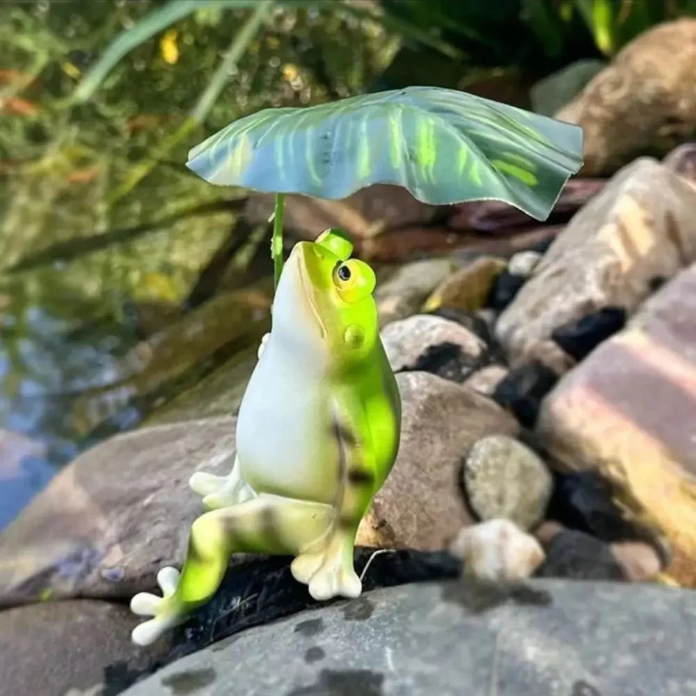 Frovia Garden Frosch Figur Deko | Gartenfigur aus Resin | Grün | Cartoon Design