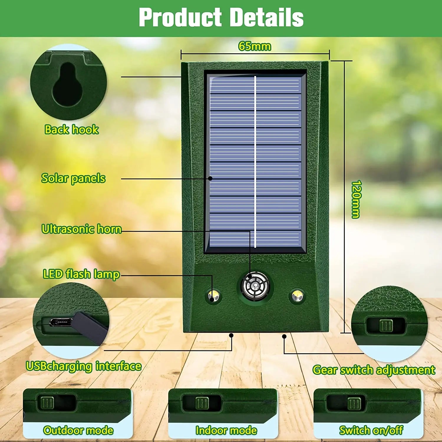 PestGuard Solar | Solar Ultraschall-Tiervertreiber | IP66 Wasserdichter Schädlingsabwehrer mit LED-Blitzlicht | Für Garten & Außenbereich