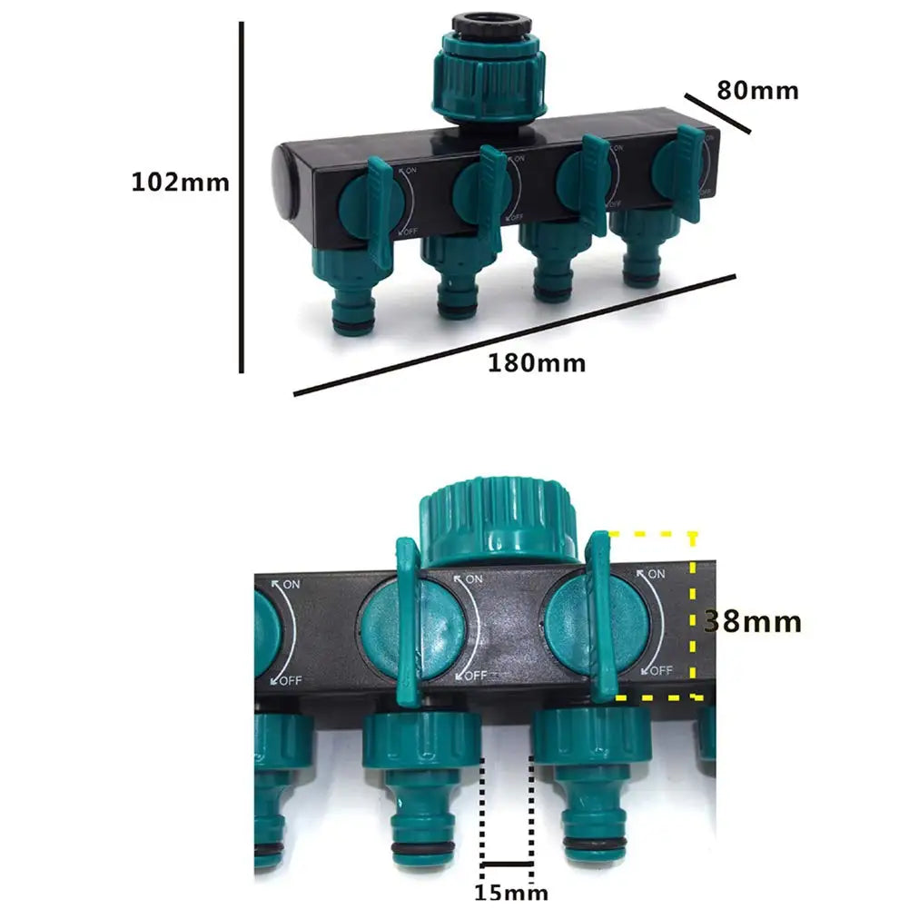 HydroFlex 4-Wege Wasserverteiler | 1" auf 3/4" & 1/2" Anschluss | Gartenbewässerung Verteiler | ABS Kunststoff