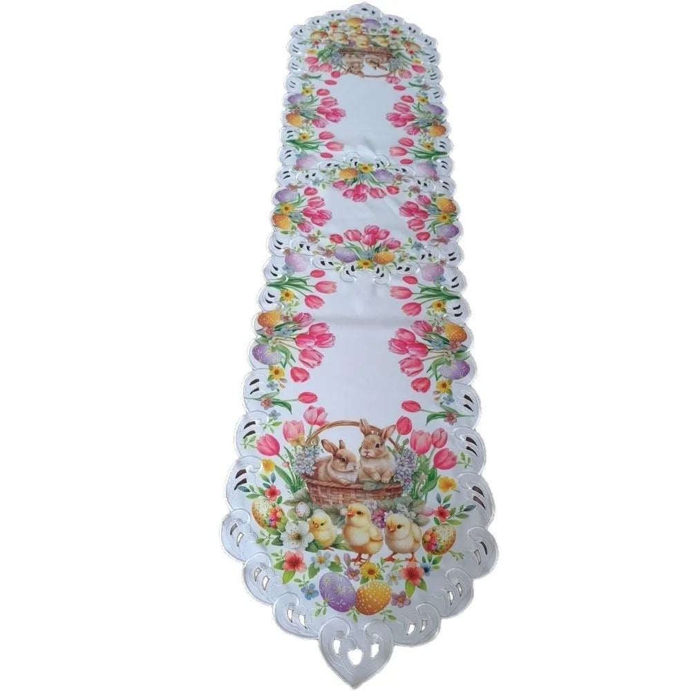 Festlina Ostern Tischläufer | Küken & Tulpen Design | Rutschfest | 177 × 38 cm | Oster Tischdeko