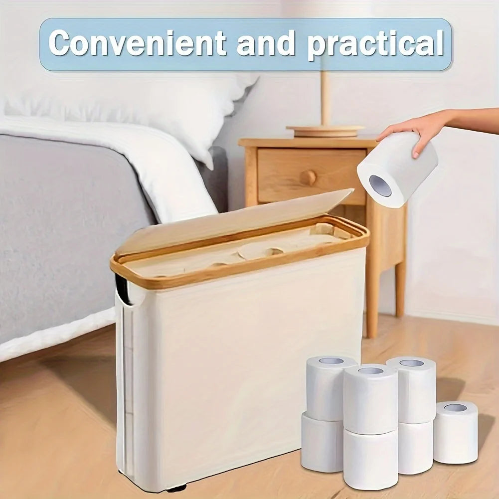 Bamburova Toilettenpapierhalter mit Korb | Bambus | Faltbar | Badezimmer Aufbewahrung
