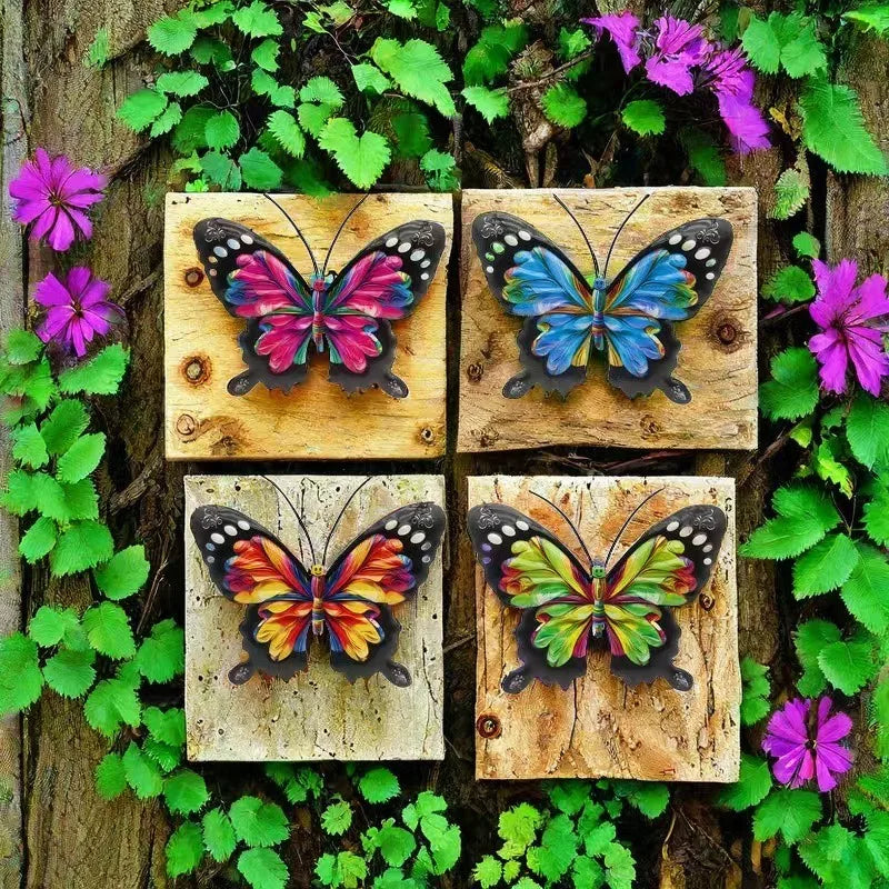 FLORAVENTO Metall Schmetterling Wanddeko Set | 4er Set | Rostfrei | Für Garten & Zaun
