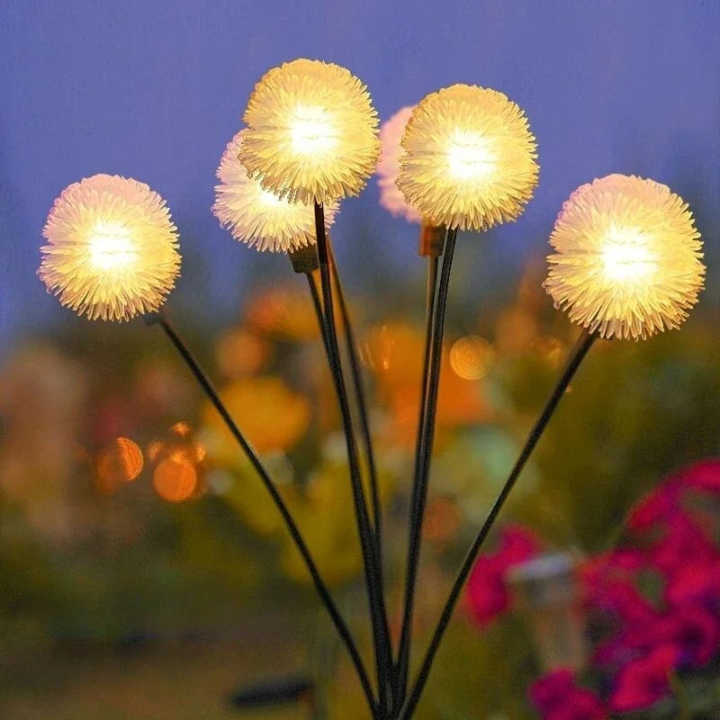 Floraluxa | Solar-Pusteblumen-Gartenleuchte | 6 Leuchtköpfe | Dauerlicht & Blinkmodus | Wetterfest