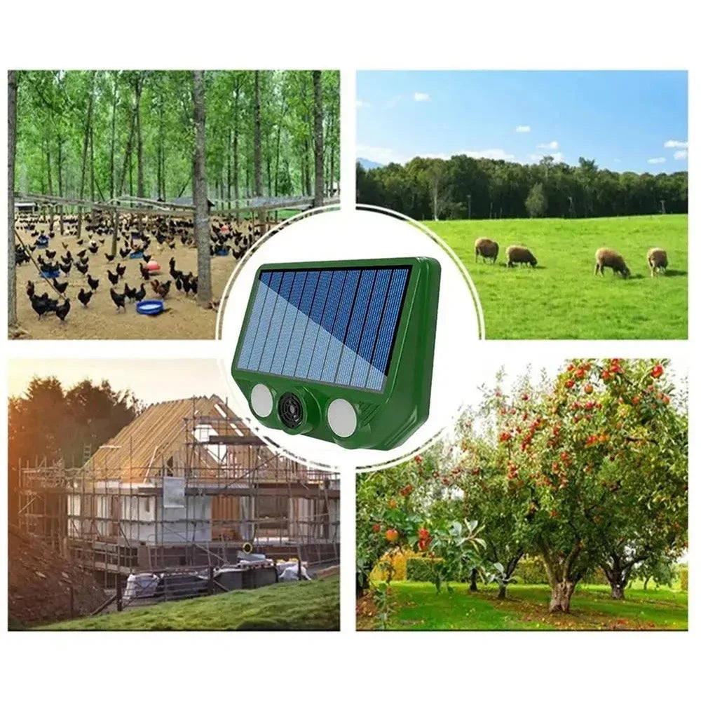 SonicFence Solar | Solar Ultraschall-Tiervertreiber mit LED-Blitzlicht | IP66 Wasserdichter Tierabwehrer für Garten, Obstgarten & Gewächshaus