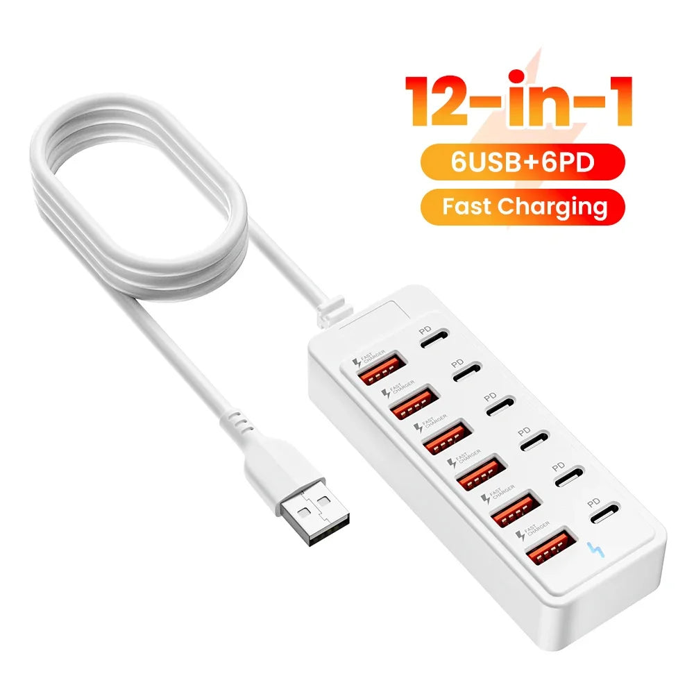 ChargeDock Pro 12-in-1 Steckdosenleiste | USB-C Schnelllade-Station | Multiport Desktop/Wand | USB Hub | Home & Office