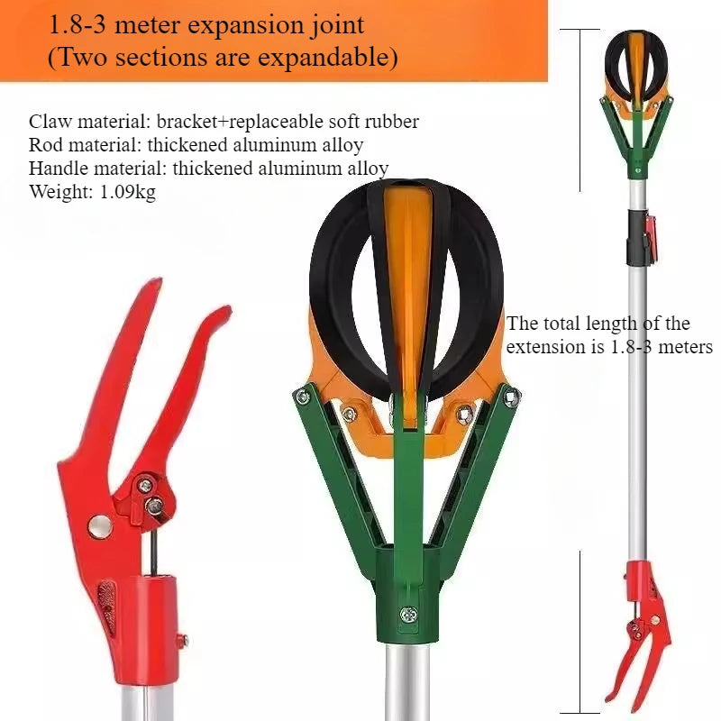 Frugano Pro Obstpflücker Greifer | 3-Klauen Fangkorb | Aluminium Teleskopstange