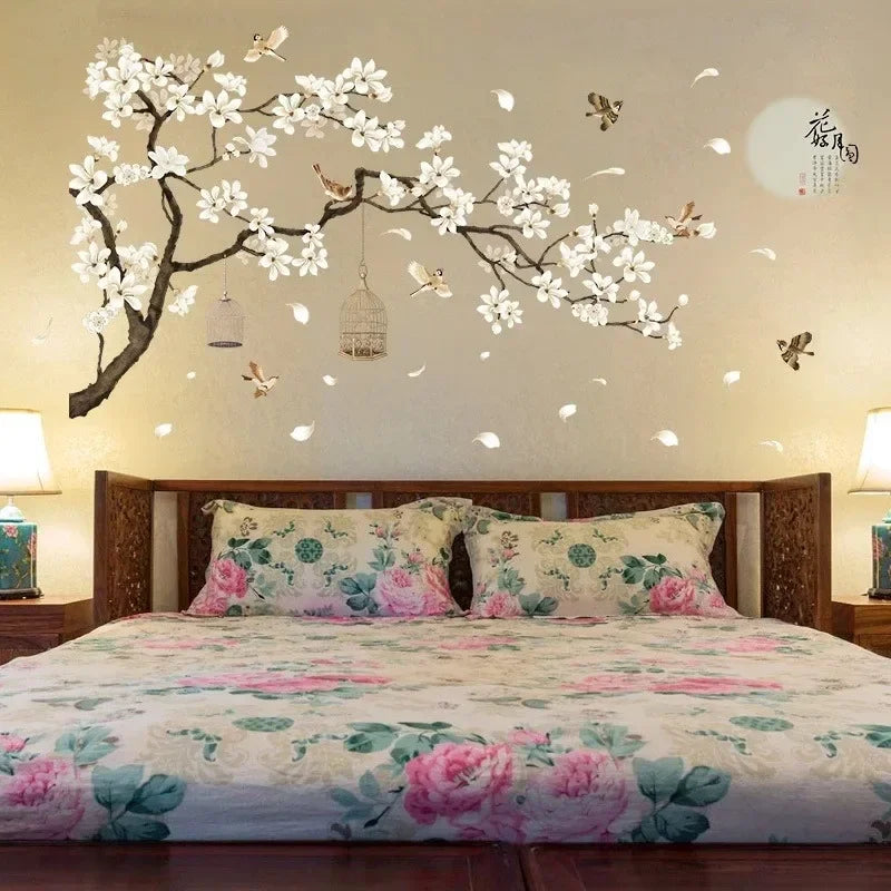 Arboréa Baum Wandtattoo XXL 187x128 cm | Vogel & Blumen Wandsticker | Wohnzimmer & Schlafzimmer Deko