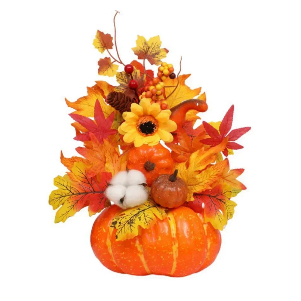 Autumn Magic | Decorative Pumpkin with Artificial Flowers | 25–30 cm | Autumn & Halloween Decoration