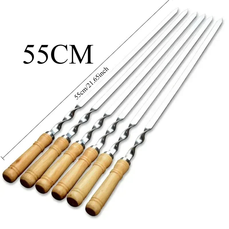 GrillSpear Grill Skewers 55 cm | Set of 6 | Stainless Steel with Beech Wood Handle | Extra Long & Heat Resistant