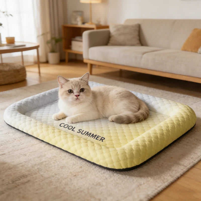 KühlPfote Katzen Kühlmatte | Eisseide-Kühlbett | Rutschfest & langlebig | 3 Größen | 3 Farben | Sommer Schlafunterlage