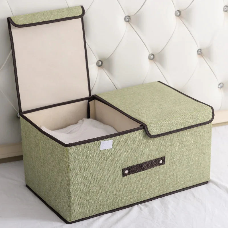 CottonNest Faltbare Aufbewahrungsbox aus Baumwolle | Doppel-Deckel Organizer | Kleidung & Unterwäsche Aufbewahrung