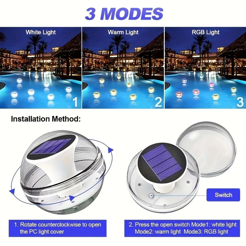 AquaLumé Solar Schwimmleuchte LED Kugel | RGB Farbwechsel | IP65 Wasserdicht | 10 cm