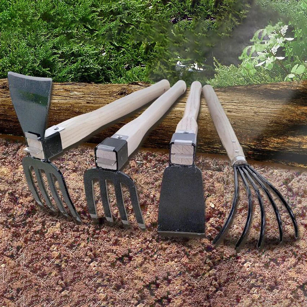 Grünvaro Handrechen 5 Zinken | Gartenkultivator & Mini-Hacke | Carbonstahl | Holzgriff | 38 × 21 × 8,5 cm