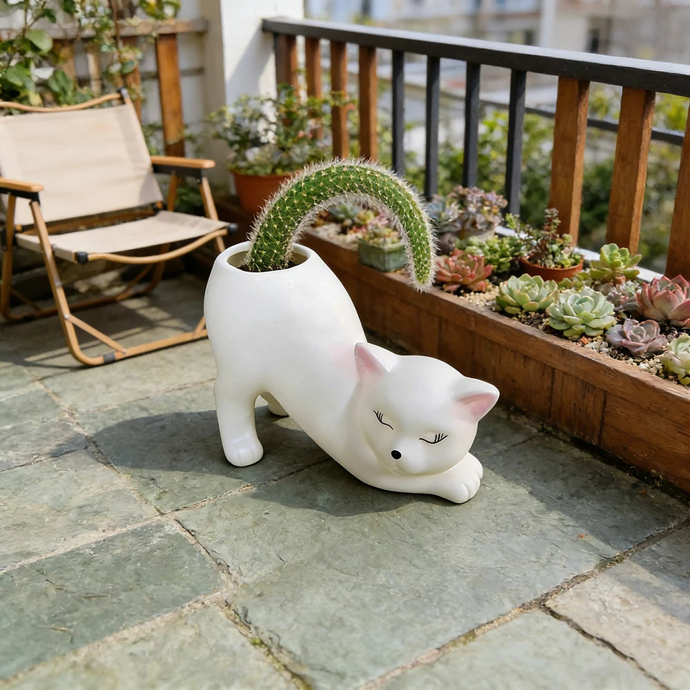 CatGarden Cartoon Katzen-Schwanz Blumentopf | Kreative Pflanzendeko | Sukkulenten & Kakteen für Garten, Balkon & Zuhause