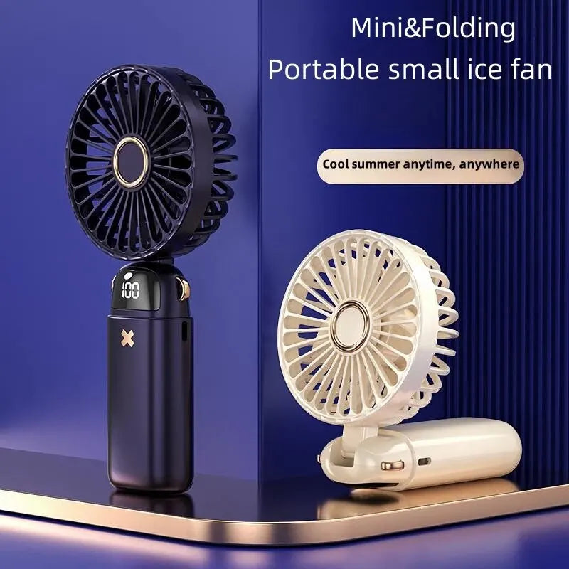 Breezento Mini Handventilator | 5 Windstufen | Tragbarer USB Tischventilator mit Handyhalter | Leiser Taschenventilator