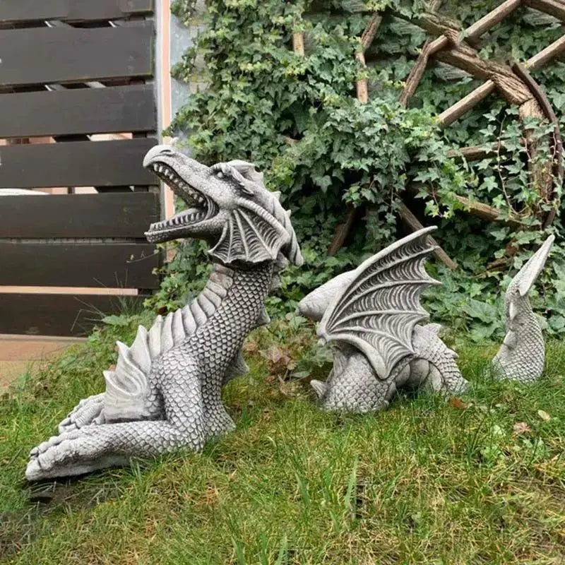 Dracoria Drachen Gartenfigur aus Resin | Gothic Fantasy Skulptur | Deko für Garten & Terrasse