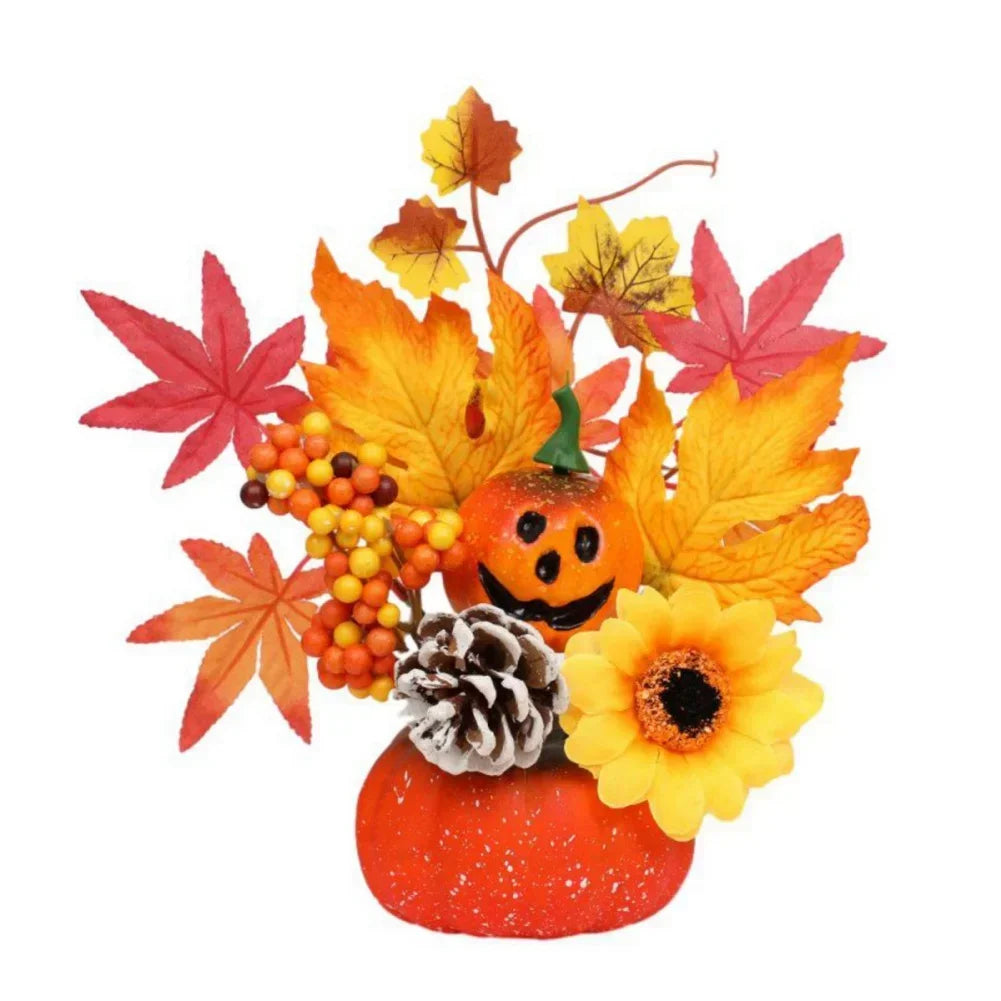 Autumn Magic | Decorative Pumpkin with Artificial Flowers | 25–30 cm | Autumn & Halloween Decoration