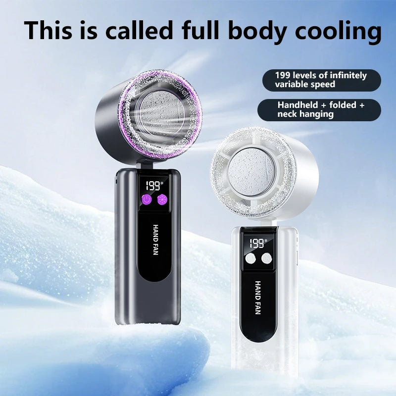 FROSTWAVE Handventilator mit Kühlfunktion | Turbo High-Speed | USB | Digitaldisplay | 3 Modi