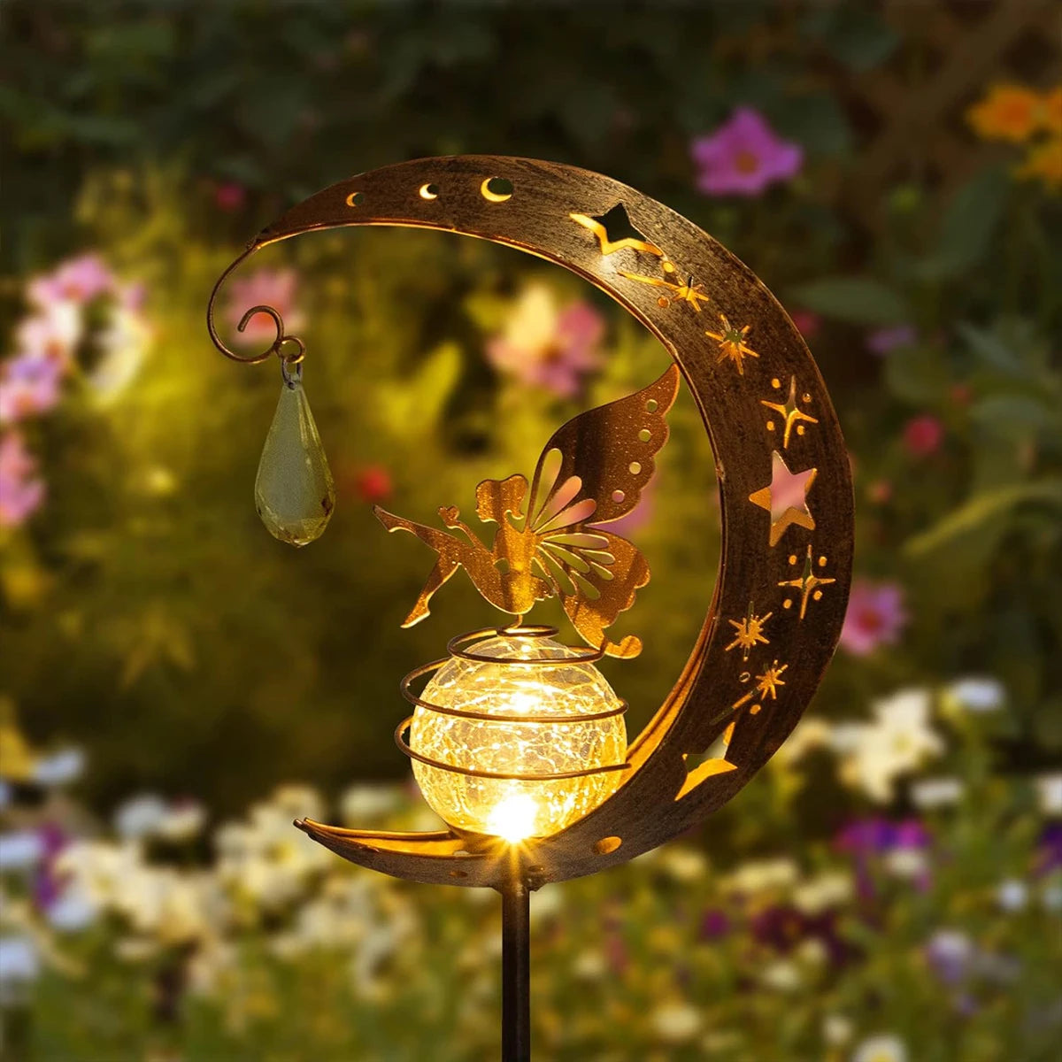 LunaFeya | Solar Gartenstecker Mond & Fee | LED Gartenleuchte mit Warmweißem Licht | Wasserdicht IP65