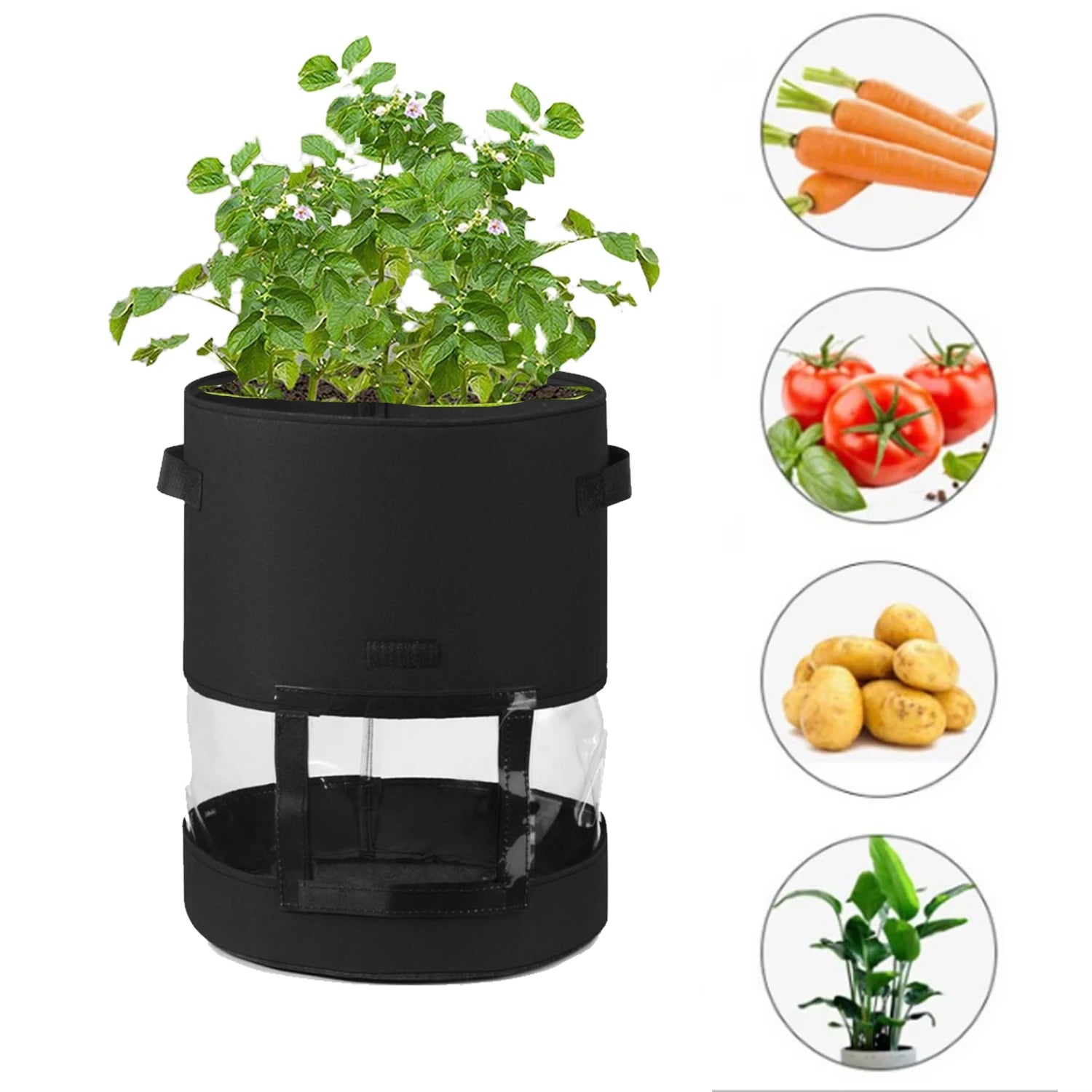 GrowVista | Pflanzsack mit 360° Sichtfenster | Atmungsaktiver Kartoffel-Pflanzbeutel für Gemüse und Blumen