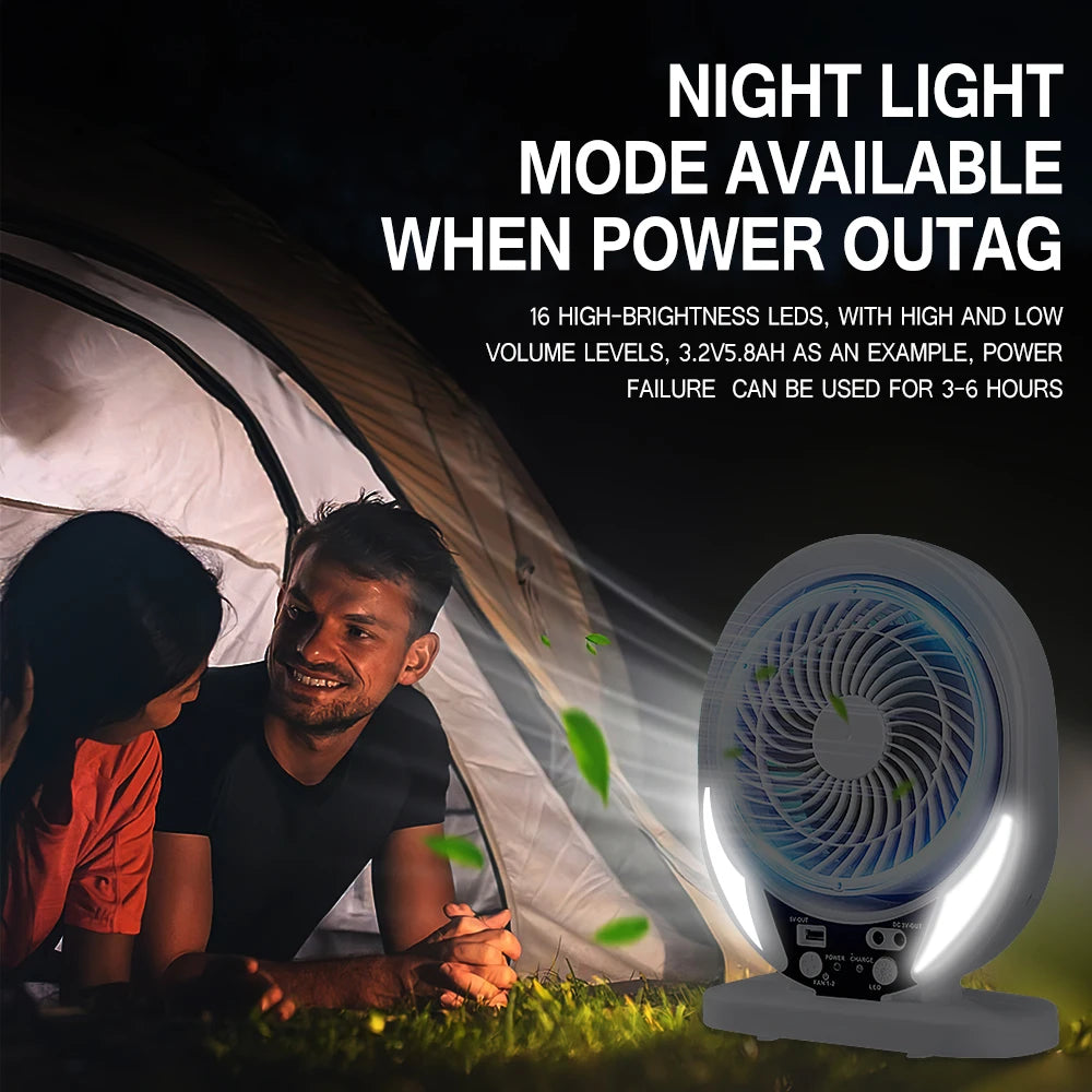 SolarBreeze Duo  Solar Camping Ventilator mit LED-Licht | USB wiederaufladbar | Tragbar 8 Zoll | Leise | Desktop & Outdoor | Weiß