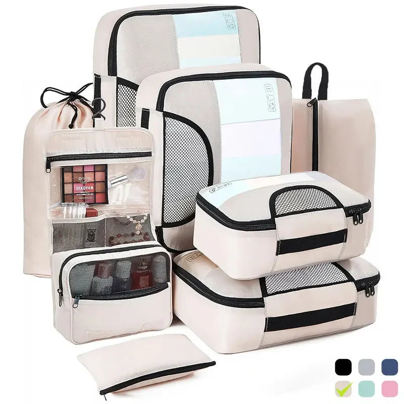PackEase Reise Organizer Set 8-teilig | Wasserdicht | Oxford Stoff | Koffer Ordnungssystem