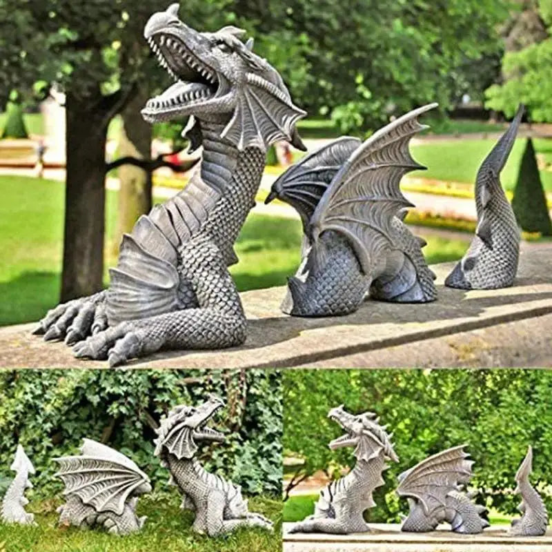 Dracoria Drachen Gartenfigur aus Resin | Gothic Fantasy Skulptur | Deko für Garten & Terrasse