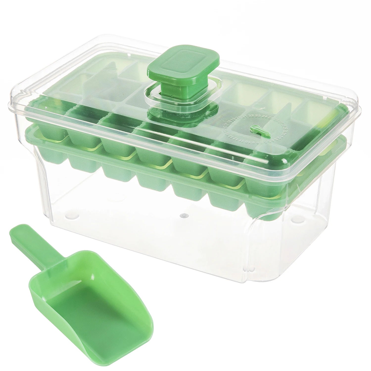 FROSTIVIA Eiswürfelform mit Deckel & Box | 68 Eiswürfel | Press-Mechanismus | BPA-frei PP