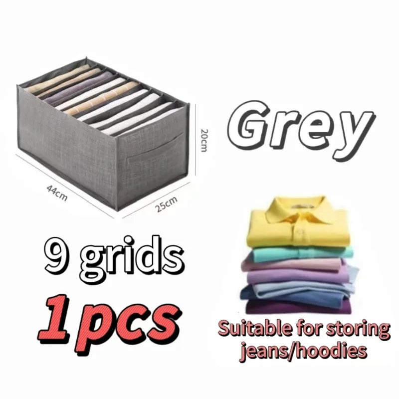 ClariFold Kleiderschrank Organizer | 7–9 Fächer Kleidung Organizer | Faltbare Aufbewahrungsbox | Atmungsaktives Mesh | Für Jeans & T-Shirts