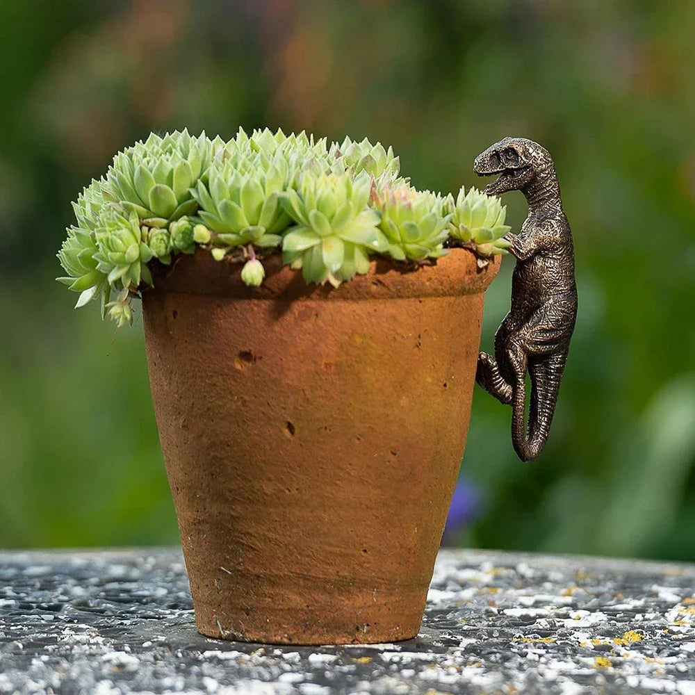 DinoVerde Dino Blumentopf Deko | Handbemalt | UV- & Frostbeständig | Garten & Innenbereich
